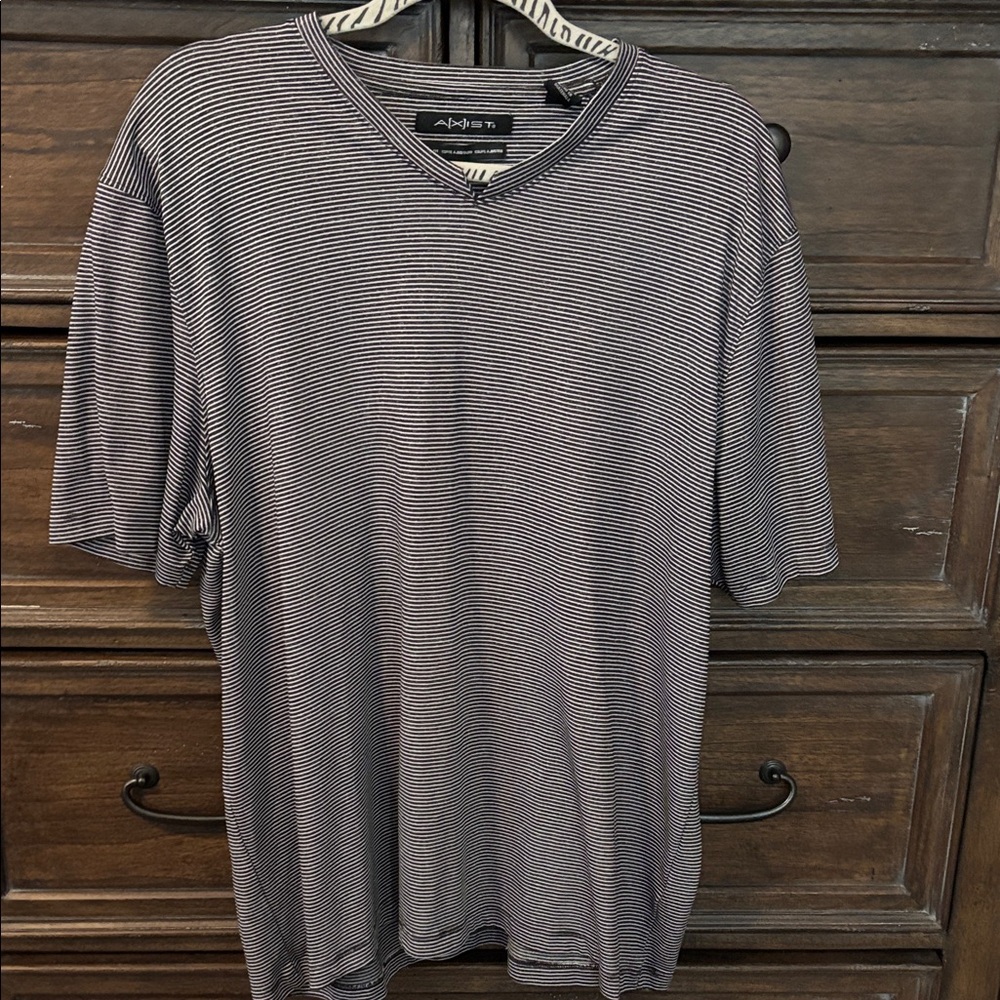 Axist Black and White Striped V-Neck Top